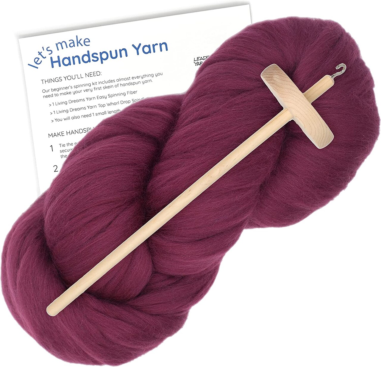 LEARN TO SPIN YARN - Beginner's Spinning Kit with Drop Spindle and Merino Pencil Roving. Choose your color.